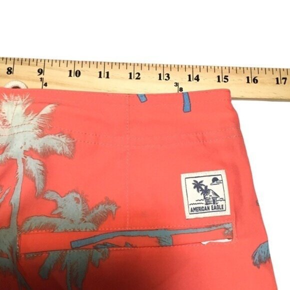 American Eagle Swim Trunk Board Short Men Small Orange Tropical Print 9" Inseam - Picture 13 of 14